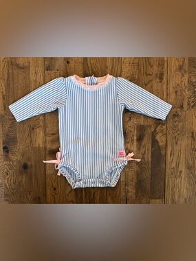 New RuffleButts Seersucker Rashguard Swimsuit Baby Girl Size 3-6 Months 8